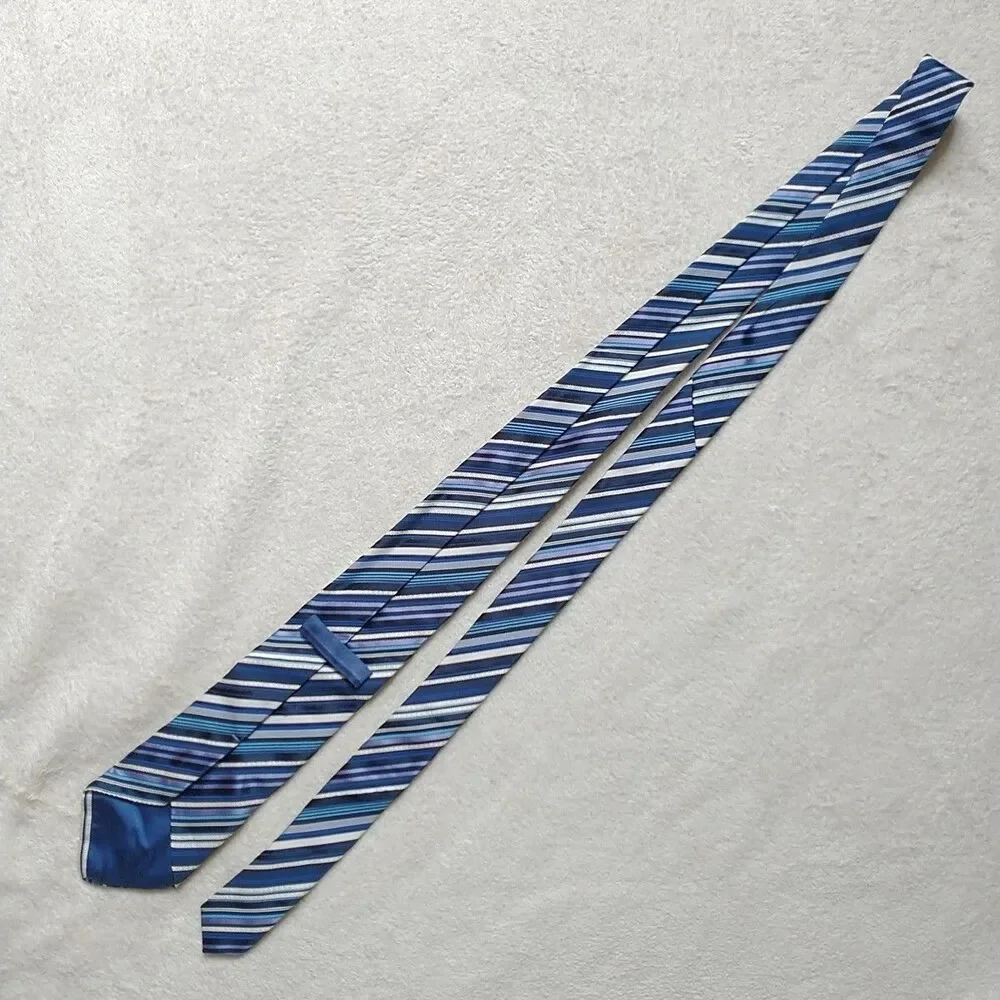 ETRO Milano Necktie Rep Tie Blue Purple Stripe Silk Blend Jaquard Italy 3.25x55